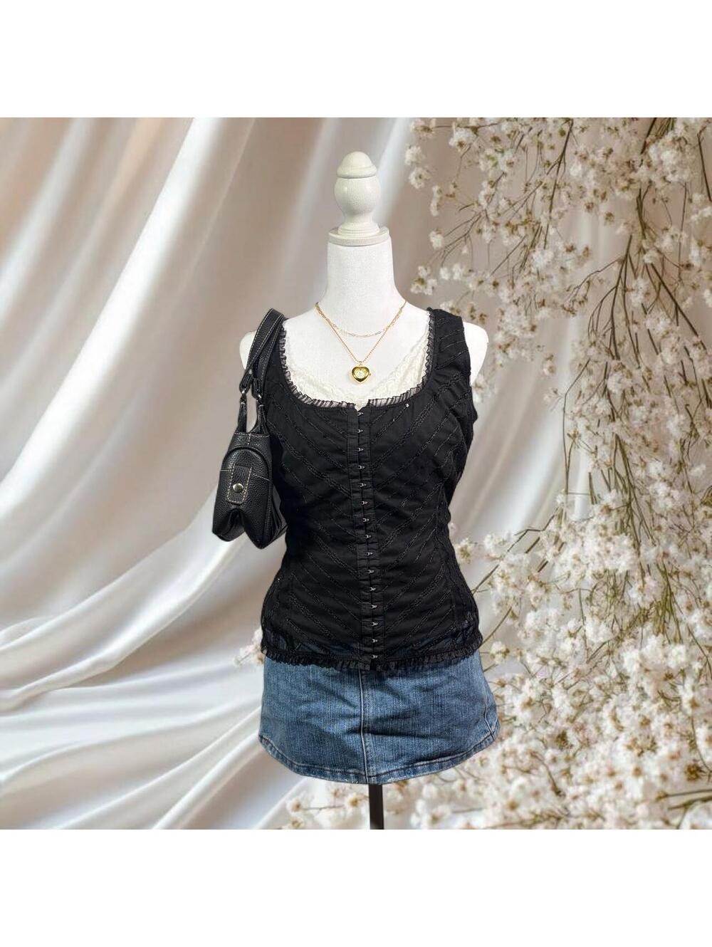 FASHION BUG BLACK SEQUIN MESH CORSET TANK TOP